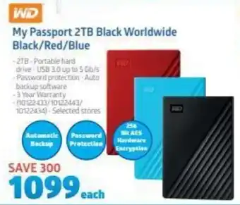 Incredible Connection WD My Passport 2TB Black Worldwide Black/Red/Blue offer