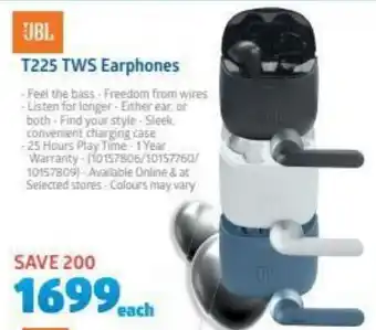 Incredible Connection JBL T225 TWS Earphones offer