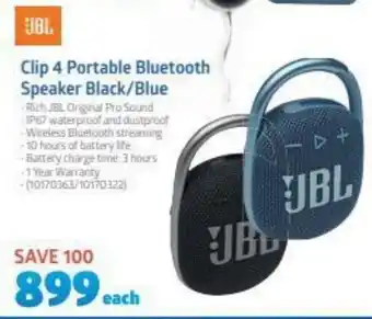 Incredible Connection JBL Clip 4 Portable Bluetooth Speaker Black/Blue offer