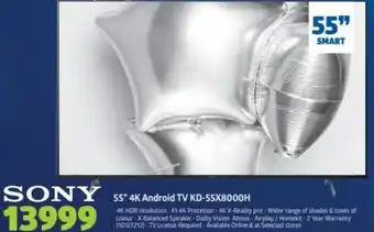 Incredible Connection Sony 55" 4K Android TV KD-55X8000H offer