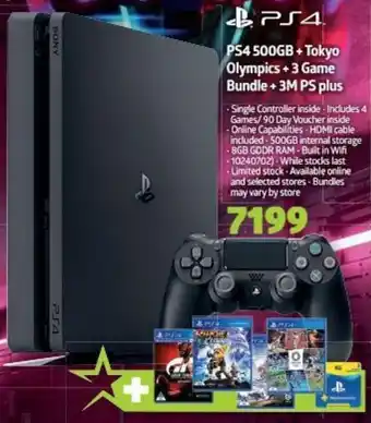 Incredible Connection PS4 500Gb + Tokyo Olympics + 3 Game Bundle + 3M PS plus offer