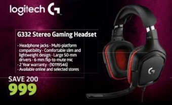 Incredible Connection Logitech G332 Stereo Gaming Headset offer