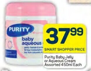 Pick n Pay Purity Baby Jelly or Aqueous Cream Assorted 450ml Each offer