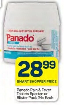 Panado Pain & Fever Tablets Spartan or Blister Pack 24s Each