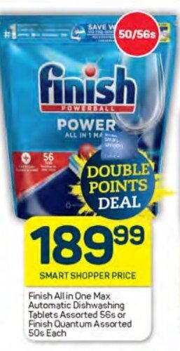 Pick n Pay Finish All in One Max Automatic Dishwashing Tablets Assorted 56s or Finish Quantum Assorted 50s Each offer