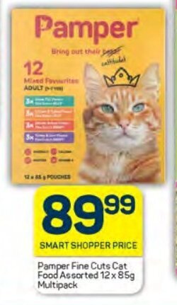 Pick n Pay Pamper Fine Cuts Cat Food Assorted 12 x 85g Multipack offer