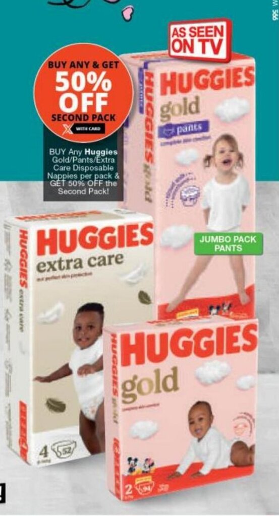 BUY Any Huggies Gold/Pants/Extra Care Disposable Nappies per pack & GET