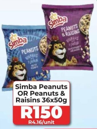 1UP Simba Peanuts OR Peanuts & Raisins 36x50g offer