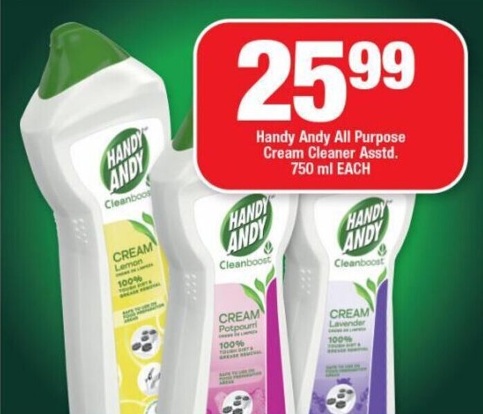 Handy Andy All Purpose Cream Cleaner Asstd. 750 ml EACH offer at OK MiniMark