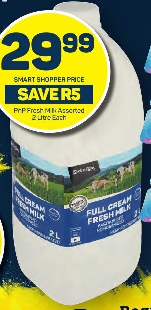 Pick n Pay PnP Fresh Milk Assorted 2 Litre Each offer