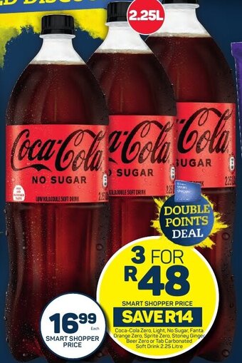 Pick n Pay Coca-Cola Zero, Light, No Sugar, Fanta Orange Zero, Sprite Zero, Stoney Ginger Beer Zero or Tab Carbonated Soft Drink 2.25 offer