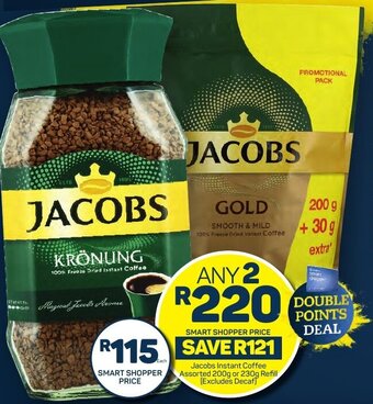 Pick n Pay Jacobs Instant Coffee Assorted 200g or 230g Refill (Excludes Decaf) offer