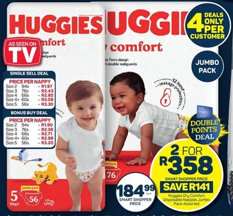 Pick n Pay Huggies Dry Comfort Disposable Nappies Jumbo Pack Assorted offer