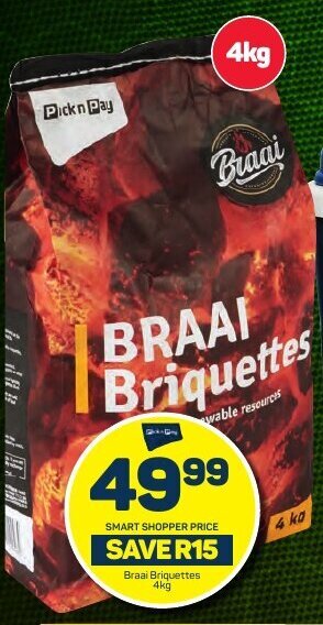 Pick n Pay Braai Briquettes 4kg offer