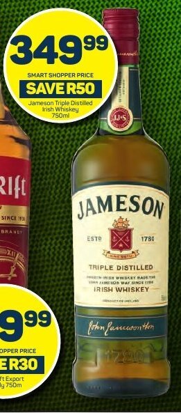 Pick n Pay Jameson Triple Distilled Irish Whiskey 750ml offer