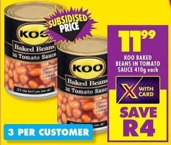 Shoprite KOO BAKED BEANS IN TOMATO SAUCE 410g each offer