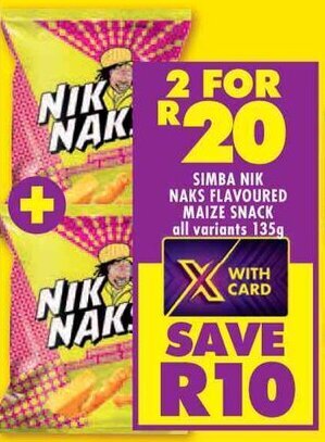 Shoprite SIMBA NIK NAKS FLAVOURED MAIZE SNACK all variants 135g offer