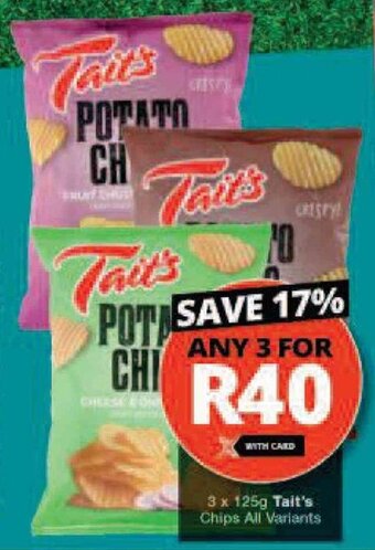 Checkers 3 x 125g Tait's Chips All Variants offer