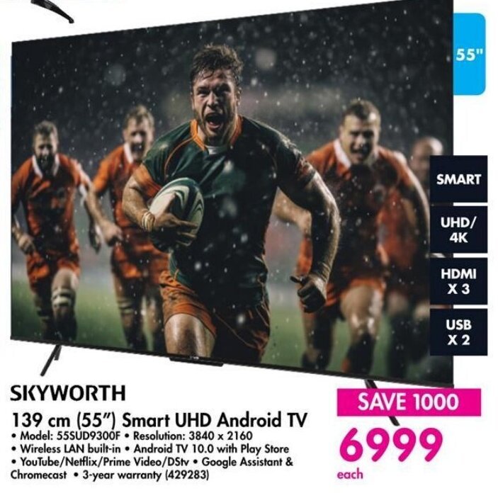 SKYWORTH 139 cm (55") Smart UHD Android TV offer at Makro