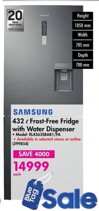 Makro SAMSUNG 432 L Frost-Free Fridge with Water Dispenser offer