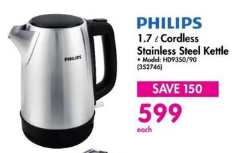Makro PHILIPS 1.7 L Cordless Stainless Steel Kettle offer