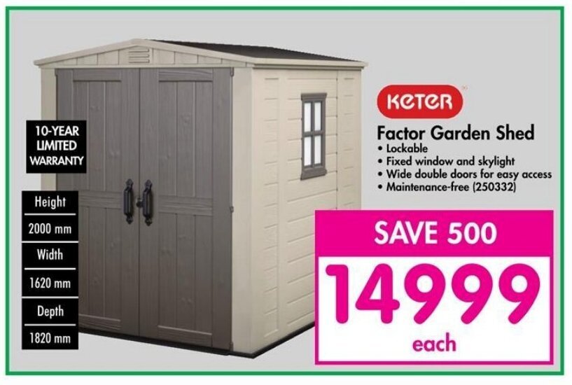 KETER Factor Garden Shed offer at Makro