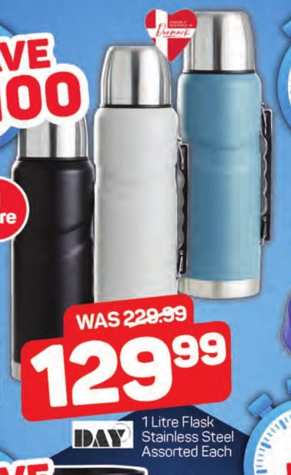DAY 1 Litre Flask Stainless Steel Assorted Each offer at Pick n Pay