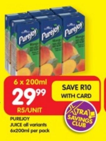 Shoprite PUREJOY JUICE all variants 6x200ml per pack offer