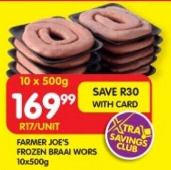 Shoprite FARMER JOE'S FROZEN BRAAI WORS 10x500g offer