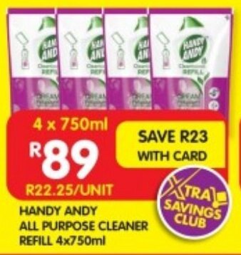 Shoprite HANDY ANDY ALL PURPOSE CLEANER REFILL 4x750ml offer