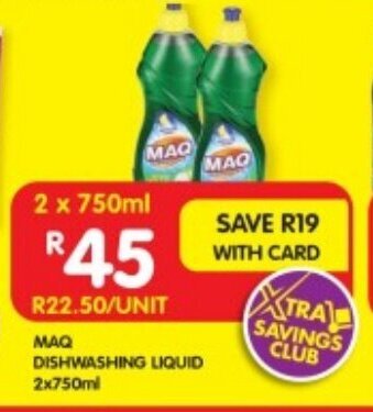 Shoprite MAQ DISHWASHING LIQUID 2x750ml offer