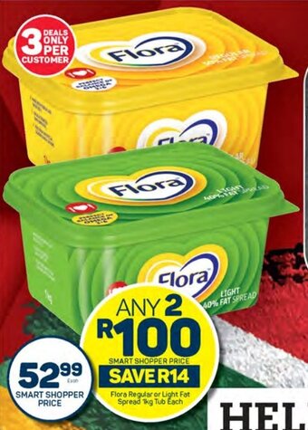 Pick n Pay Flora Regular or Light Fat Spread 1kg Tub Each offer