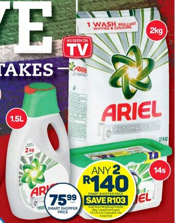 Pick n Pay Ariel Auto Washing Powder 2kg, Liquid Detergent 1.5 Litre or Capsules 14s Assorted offer