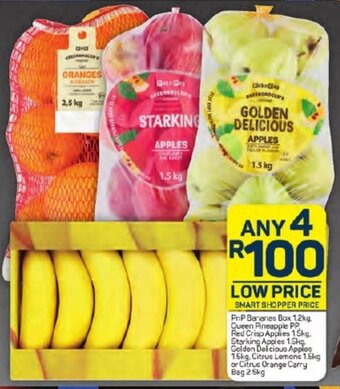 Pick n Pay PnP Bananas Box 1.2kg + Starking Apples 1.5kg +Golden Delicious Apples 1.5kg + Citrus Orange Carry Bag 2.5kg offer