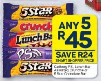 Pick n Pay Cadbury P.S., Lunch Bar Assorted, Crunchie or 5 Star Chocolate Bar offer