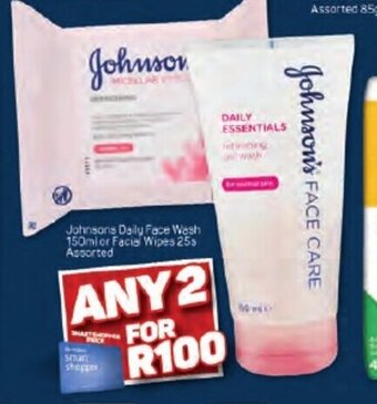 Pick n Pay Johnsons Daily Face Wash 150ml or Facial Wipes 25s Assorted offer