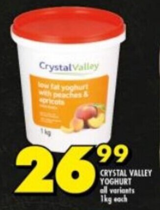 Shoprite CRYSTAL VALLEY YOGHURT all variants 1kg each offer
