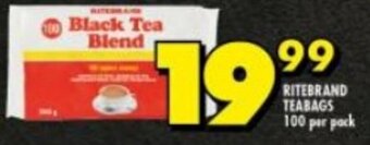 Shoprite RITEBRAND TEABAGS 100 per pack offer