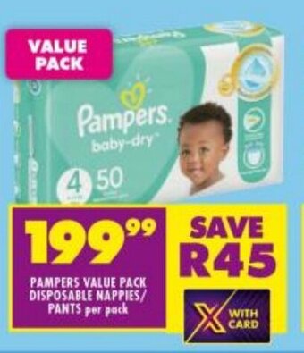 Shoprite PAMPERS VALUE PACK DISPOSABLE NAPPIES/ PANTS per pack offer
