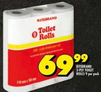 Shoprite RITEBRAND 2-PLY TOILET ROLLS 9 per pack offer