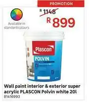 Leroy Merlin Plascon 20L Polvin White Super Acrylic Wall Paint (Interior & Exterior) offer