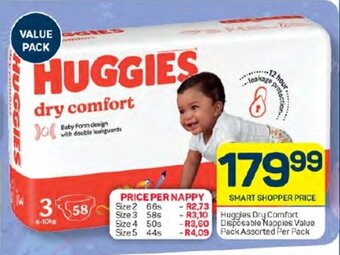 Pick n Pay Huggies Dry Comfort Disposable Nappies Value Pack Assorted Per Pack offer