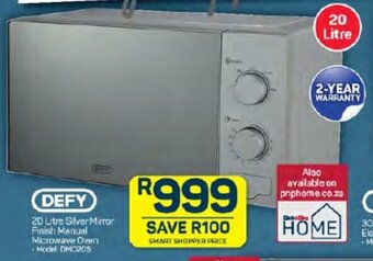 Pick n Pay DEFY 20 Liter Silver Mirror Finish Manual Microwave Oven offer
