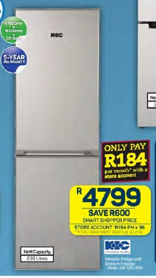 Metallic Fridge with Bottom Freezer offer at Pick n Pay