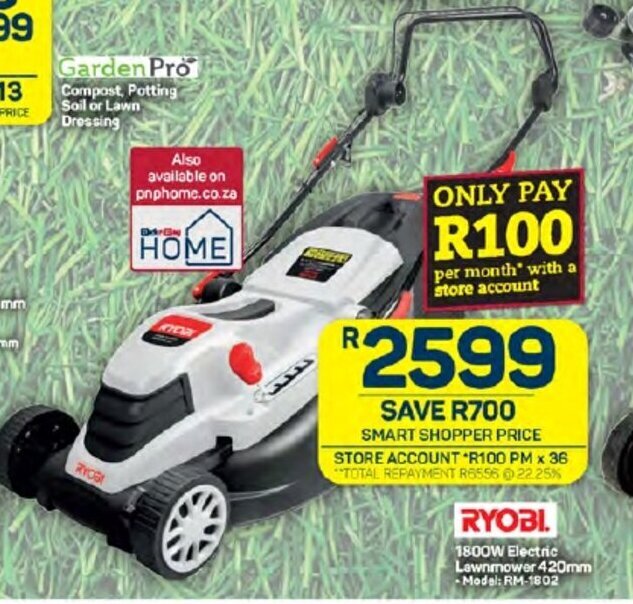 Ryobi 1800w deals lawnmower