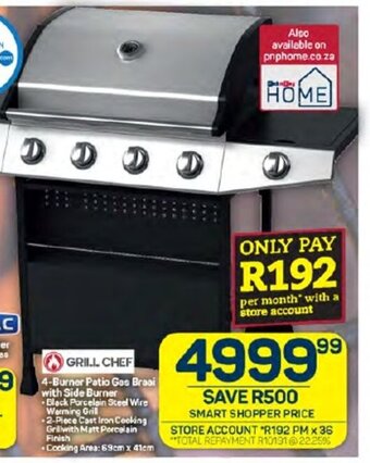 GRILL CHEF 4-Burner Patio Gas Braai with Side Burner