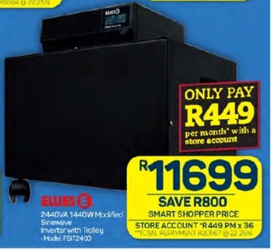 ELLIES 2440VA 1440W Modified Sinewave Inverter with Trolley offer at