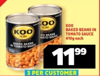 KOO BAKED BEANS IN TOMATO SAUCE 410g each