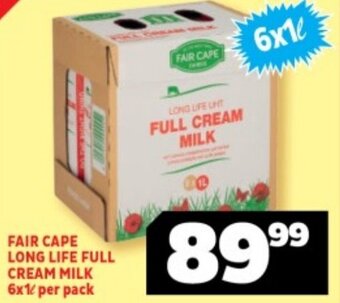 Usave FAIR CAPE LONG LIFE FULL CREAM MILK 6x1L per pack offer