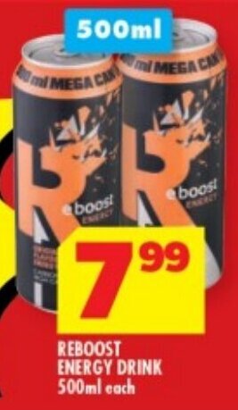 REBOOST ENERGY DRINK 500ml each